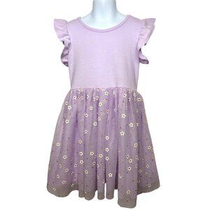 Cat & Jack Girls’ Dress S 6/6X Lavender Ruffled Cap Sleeves Daisy Overlays Party